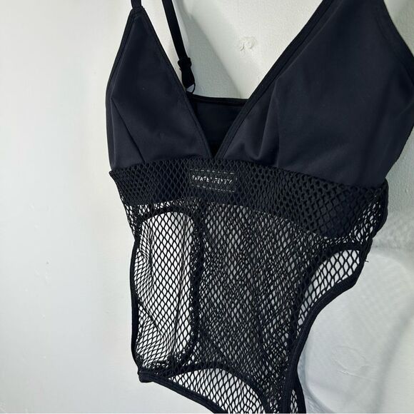 Savage X Fenty Black Mesh Bra Teddy Body Suit Intimates size Medium - Picture 1 of 7